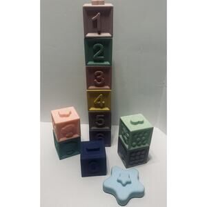 Silicone Rubber Soft Blocks Montessori Baby Toys Stacking Colorful Set Of 12